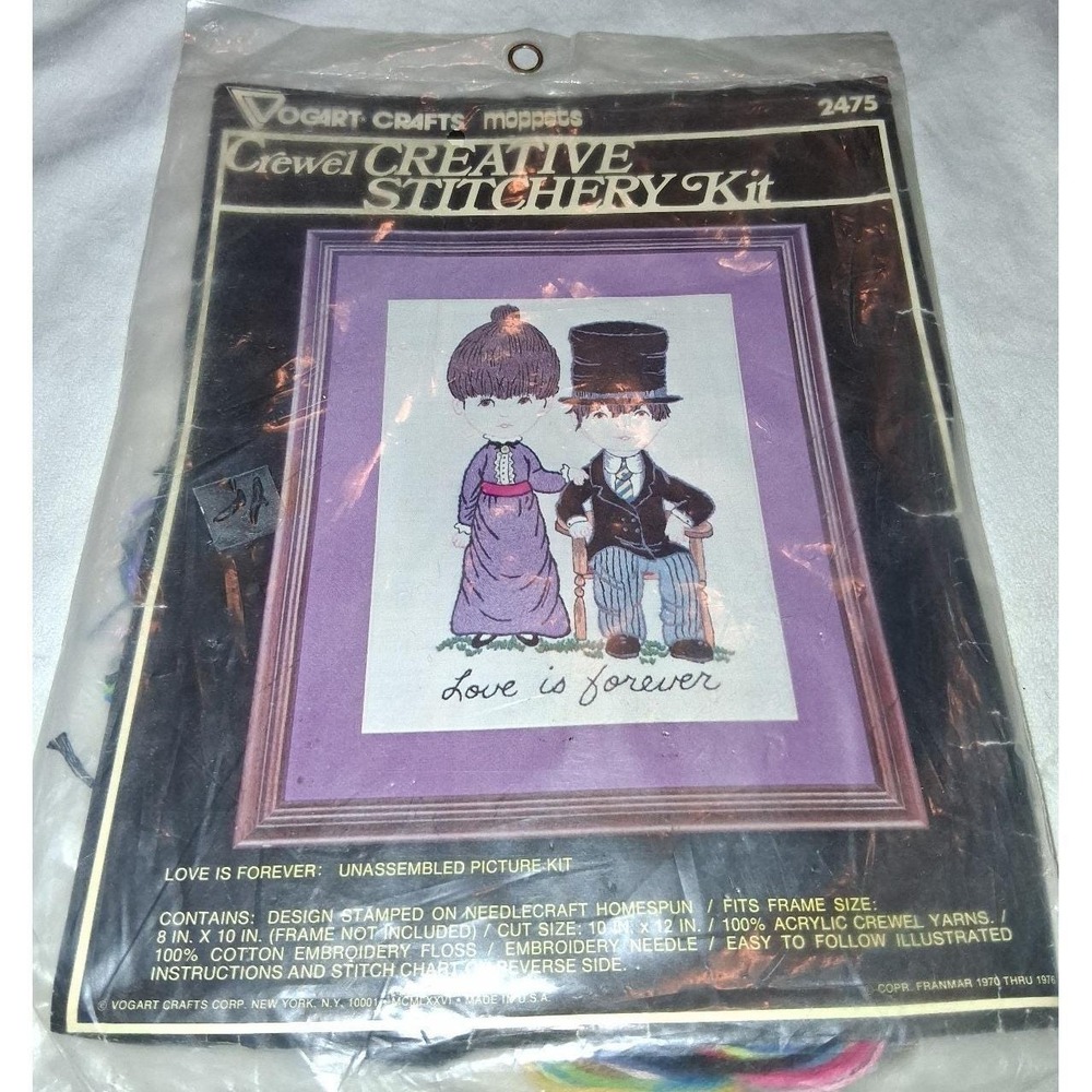 Vintage Vogart Crafts Moppets Crewel Creative Stitchery Kit Love Is Forever NOS